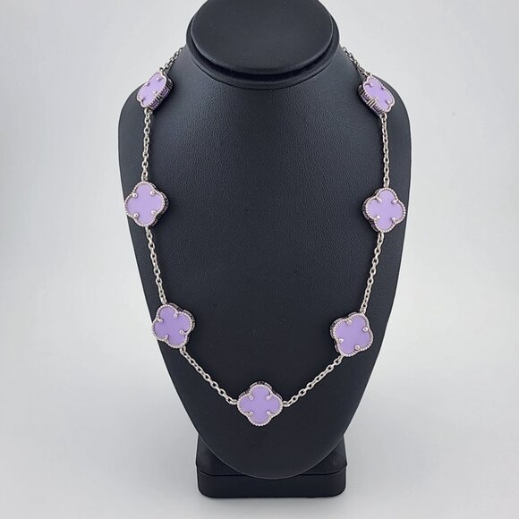 Brand New 925Sterling Silver Purple Clover 2pc Jewelry Set - Necklace & Bracelet - Picture 4 of 13